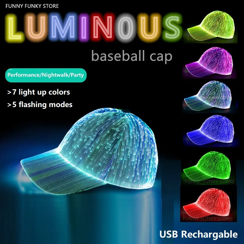 

Baseball Cap for Men LED Lighting USB Rechargable Snapback Hats Hip Hop Music Band Performance Cap Rap Luminous Mens Hat