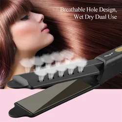 Wide Plate Hair Straightener Flat Iron Professional Titanium Alloy Straightening Iron Temperature Adjustable With Venting Hole