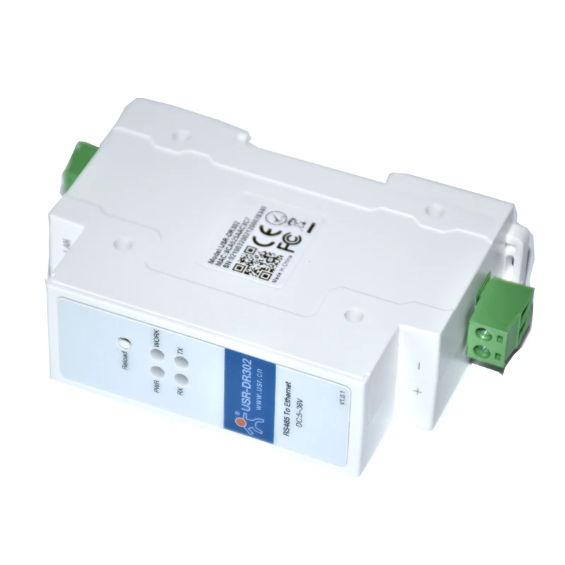 USR-DR302 de montaje de carril DIN Modbus RS485 a Ethernet, convertidor de RTU a TCP para transmisión de datos, con adaptador de corriente