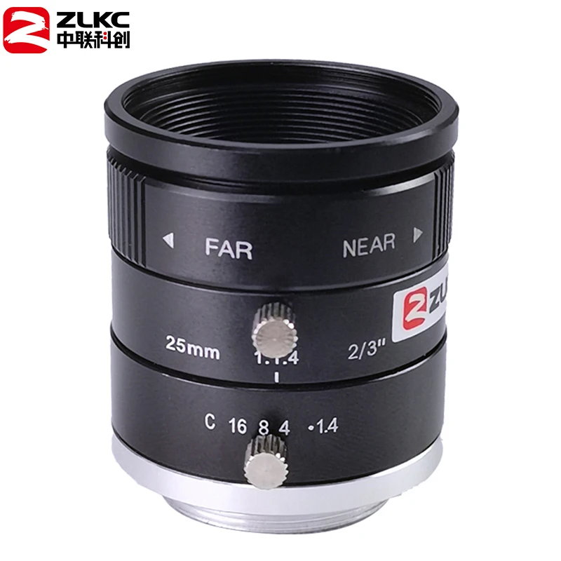 ZLKC 25mm Fixed Focal Length C Mount 2/3 Inch Machine Vision F1.4 Manual Iris Big Aperture 3MP for 4K Industrial Cameras