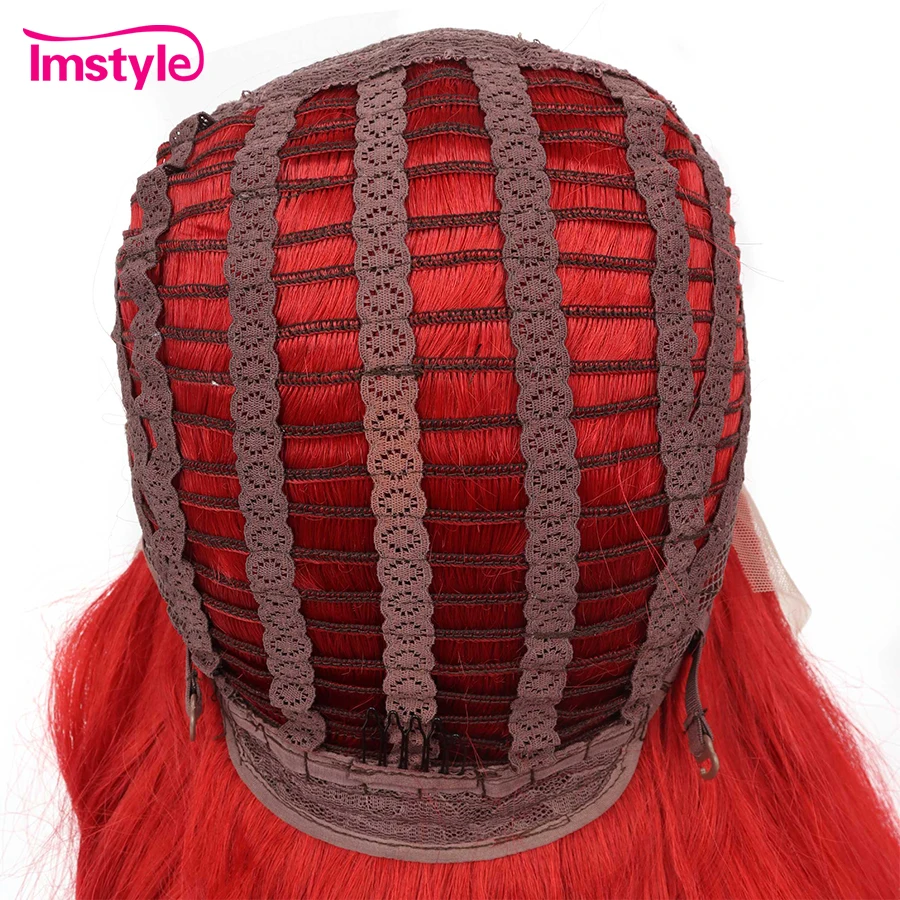 Imstyle Red Wig Long Synthetic Lace Front Wig Natural Wavy Cosplay Wigs For Women Heat Resistant Fiber White Brown Lace Wigs