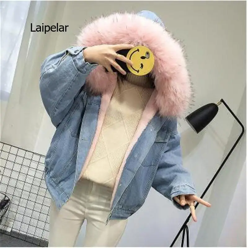 Denim Jacket Winter Big Fur Collar Korean Locomotive Lamb Coat Female Student