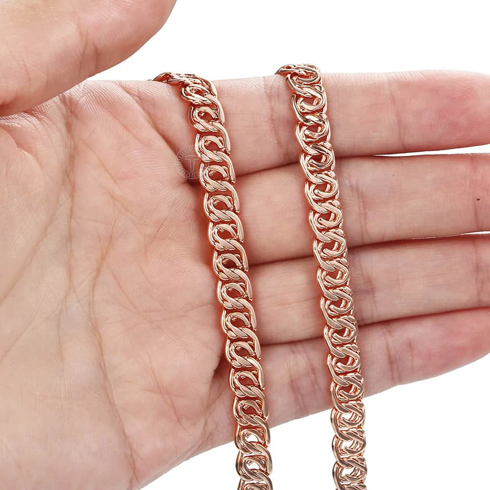 Trendsmax Necklace For Women Men 585 Rose Gold Color Snail Curb Link Chains Womens Necklace Gift Jewelry 7mm 45cm-60cm GN326