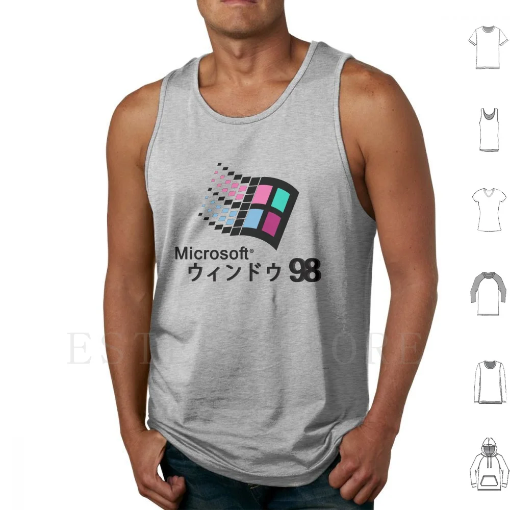 Microsoft Windows 98 Vaporwave Tank Tops Vest Cotton Vaporwave Vapourwave Windows Windows 98 Kanye Classic Retro Gaming