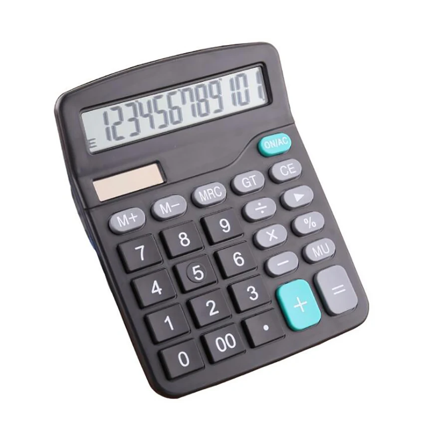 Electronic Standard Function Desktop Calculator with 12 Digit Large Display, Solar Battery LCD Display Office Calculator, Black