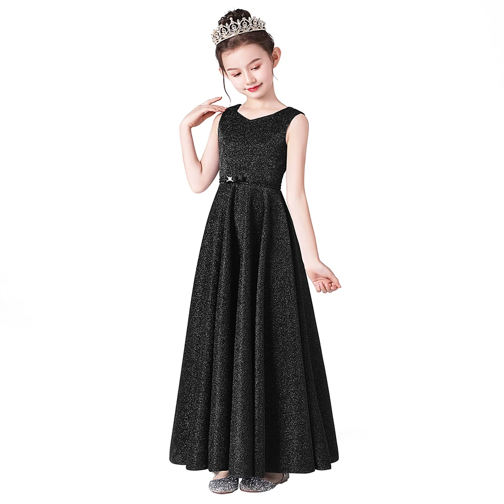 Dideyttawl Customized O-Neck Birthday Party Dress For Kids Bow Formal Concert Princess Gowns Floor-Length Flower Girl Dresses