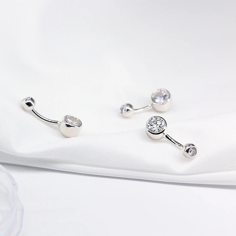MIQIAO 925 Sterling Silver Round Shape Belly Button Ring Body Piercing Zircon Pin Length 6 8 10 MM Width 1.2 1.5MM Fine Jewelry