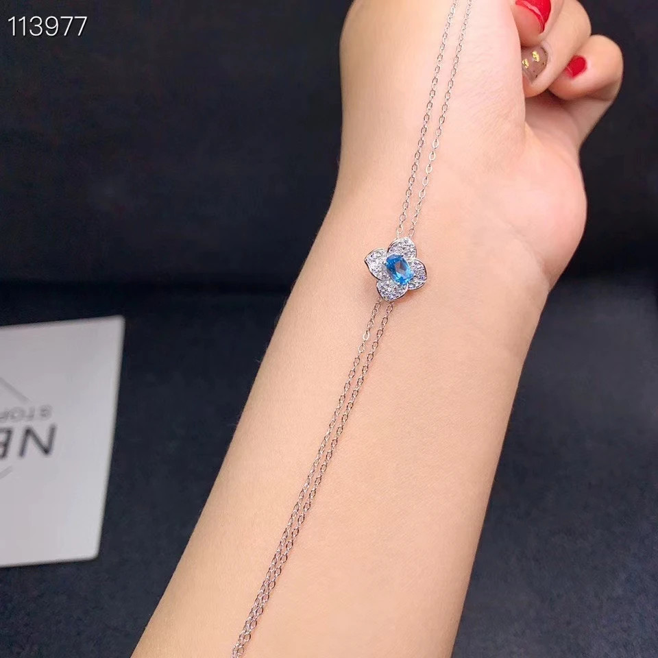 KJJEAXCMY Fine Jewelry 925 Sterling Silver inlaid gemstone blue topaz women new hand bracelet popular support detection