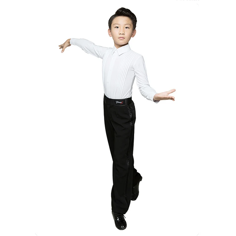 Latin Dance Competition Tops For Men Boys Long Sleeves Leotard White Professional Dance Costume Male Ballroom Shirts DNV15859