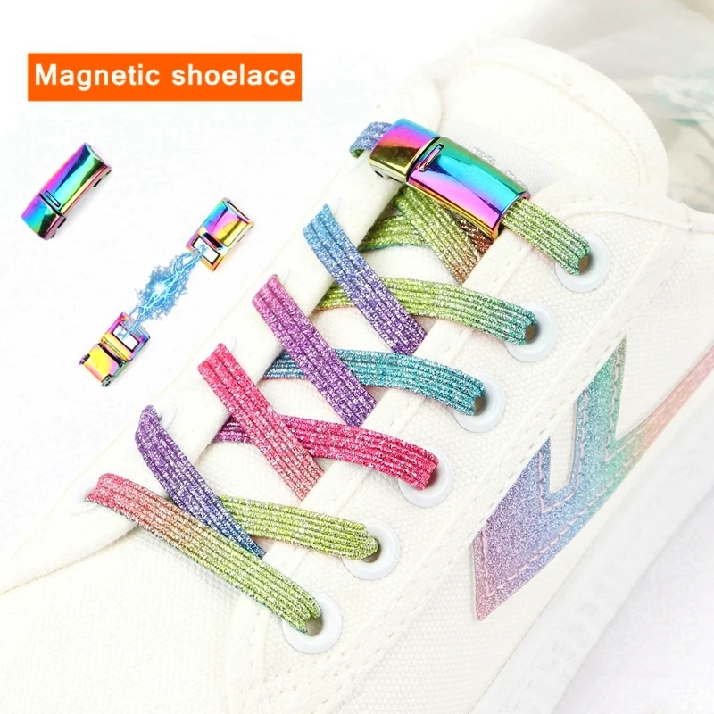 Lacets à Fermeture Magnétique pour Enfant et Adulte, Couleur Arc-En-Ciel, Élastiques, Laçage Sans Nœud, Baskets, Taille Unique pour Toutes les Chaussures