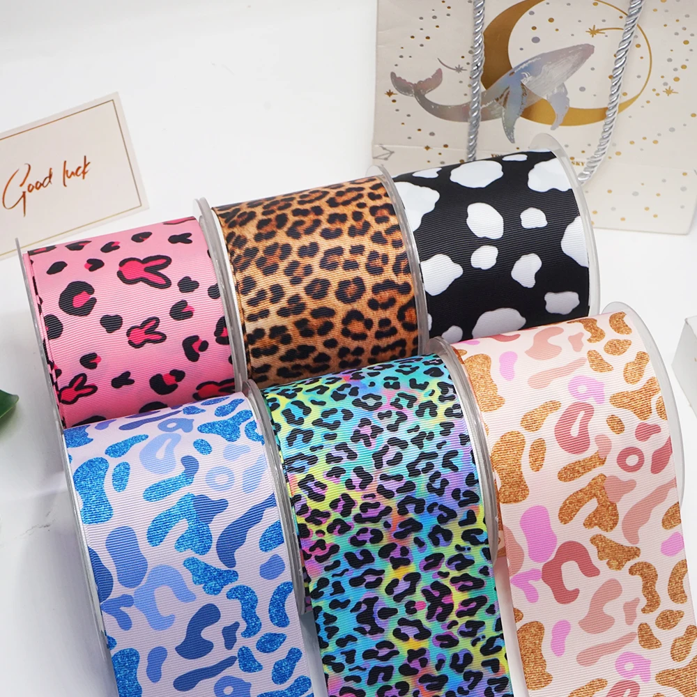 DIY Leopard Grain Printed Grosgrain Ribbon For Craft Supplies Sewing Accessories 5 Yards. 48994