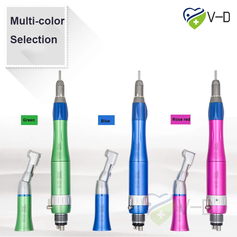 Dental Low Speed Handpiece Kit Color Straight Nose Contra Angle Air Motor in Rose red/Blue/Green Extral Water Spray Dentista