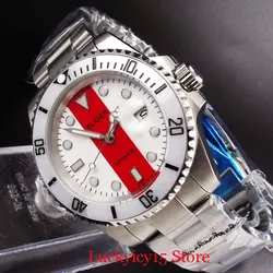 BLIGER Sapphire Glass Automatic Wristwatch Men MIYOTA Movement Date Function Mental Bracelet Deployment Clasp Red White Dial