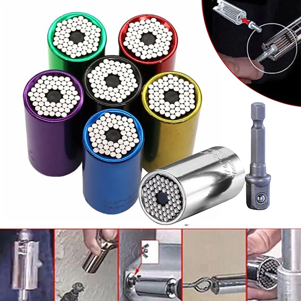 Universal Torque Wrench Head Set Socket Sleeve 7-19mm Power Drill Ratchet Bushing Spanner Key Magic Grip Multi Hand Tools