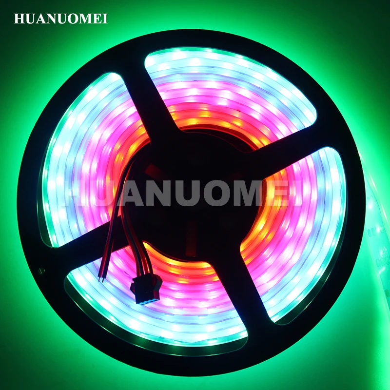 5M HD107S 60 LEDs/m RGB Smart Programmable Digital Flexible LED Strip Light 5V White PCB IP67 Waterproof for TV Pixel Tape