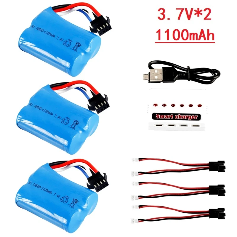 7.4V 1100mAh 18500 Li-ion battery+Charger for UDI R/C UDI001 UDI901 HQ747 huanqi 960 Venom Speed Boat 7.4v Replacement battery