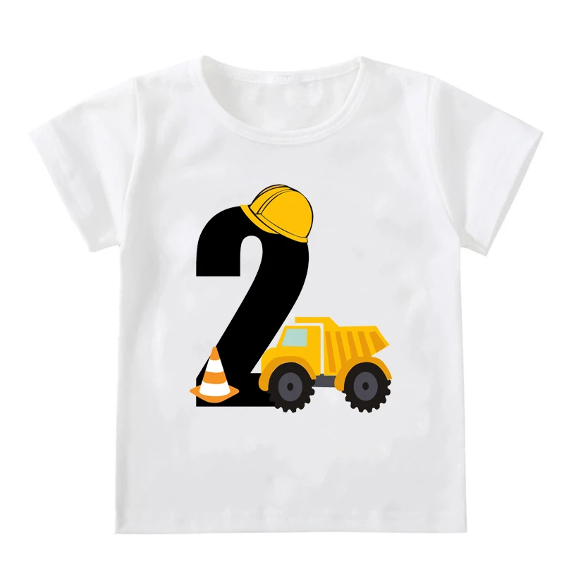 Kids Boys T-shirts Baby Short Sleeve Excavator Tops Children Fashion Tshirt 1 2 3 4 5 Years Boy Construction Birthday Shirts