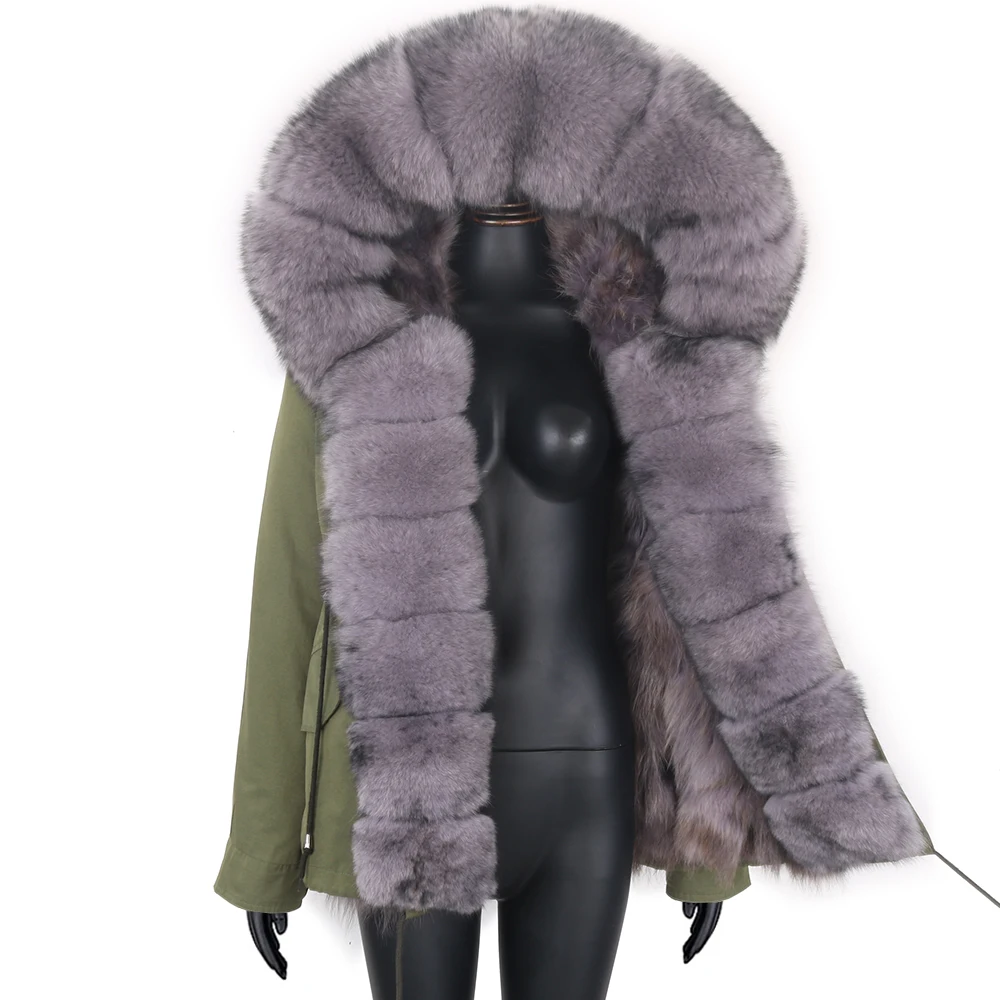 

New Fashion Coat Women Detachable Streewear Thick Warm Natural Fox Fur Parka Short Parka Real Fur Coat Female Winter Jacket