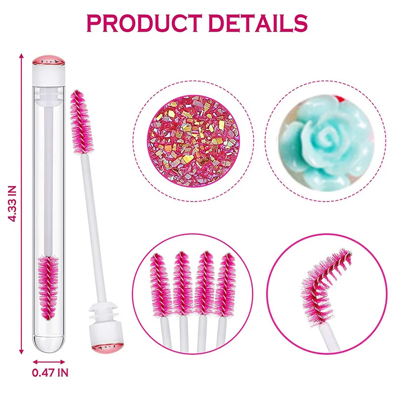 Custom Logo 50/100pcs Reusable Eyelash Brush For Eyelash Extension Replaceable Dust-proof Broken Diamond/Flower Makeup Brush Kit