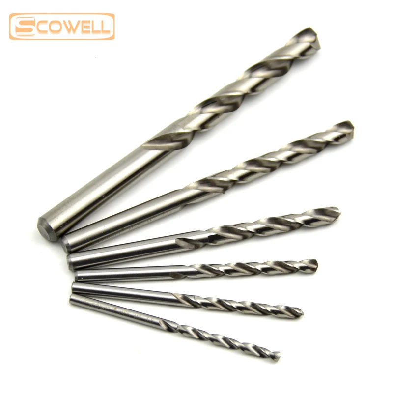 SCOWELL 19 pz Punte elicoidali in acciaio ad alta velocità a terra piena Set 1.0 ~ 10mm HSS P6M5 Jobber Punta da perforazione Punte per metallo Foro aperto