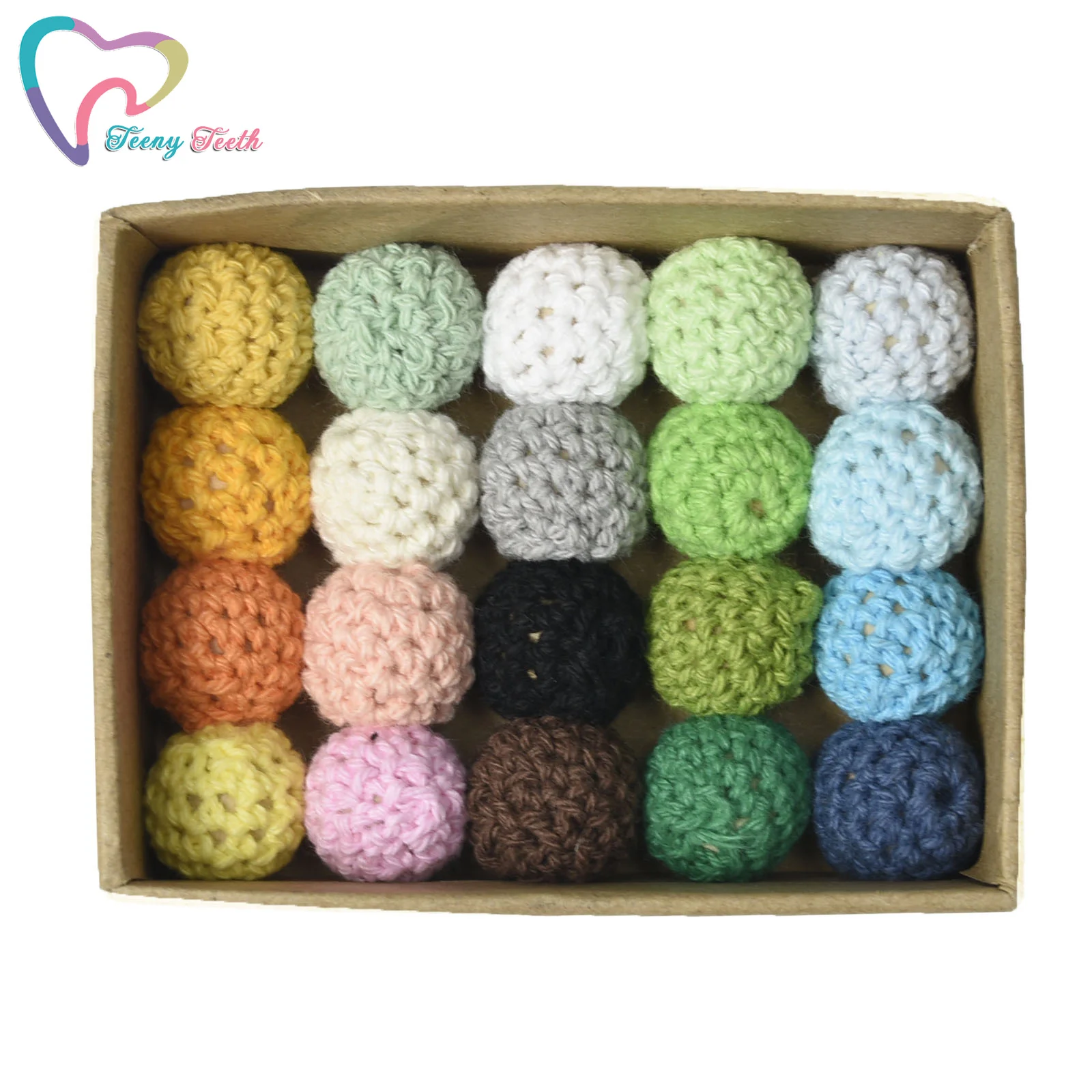 30 PCS 16 MM Crochet Round Wooden Beads Mix Handmade Knitting Ball Can Chew DIY Nursing Jewelry Organic Teething Bracelet Beads