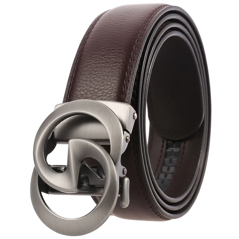 Famous Brand Belt Men Top Quality Genuine Luxury Leather Belts Men,Strap Male Metal Automatic Buckle men's belts LY136-23031-1