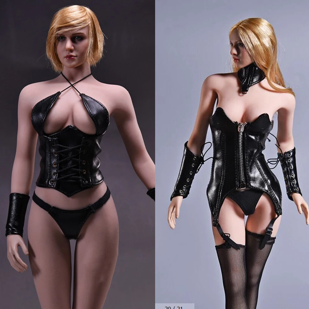 

1/6 Scale Woman Figure Clothing Sexy Leather Corset Clothes Sexy Underwear and Fishnet Stockings Model for 12'' Largest Body