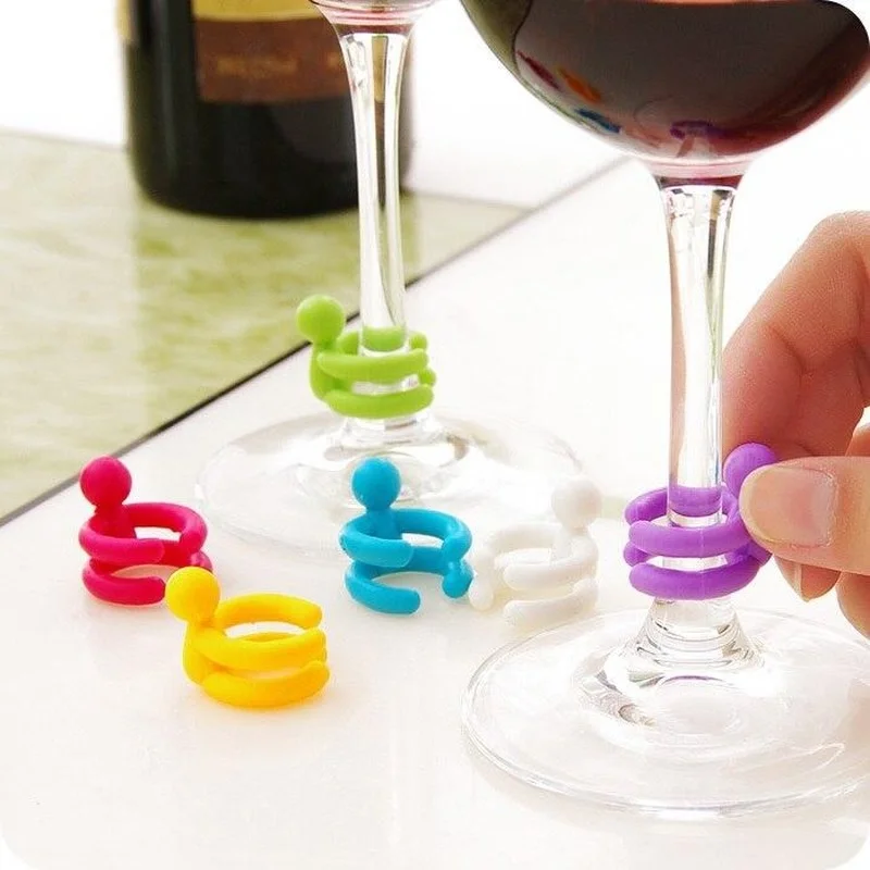 7pcs/set Cute Silicone Red Wine Cup Mark Wine Glass Marker Drink Glass Tag  Bottle Wine Stopper Bar Accessories