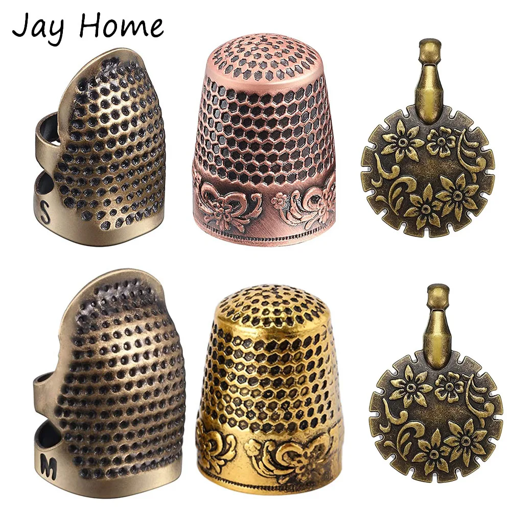 

4PCS Sewing Thimble Finger Protector Adjustable Needlework Fingertip Thimble & Thread Yarn Cutter for DIY Sewing Accessories