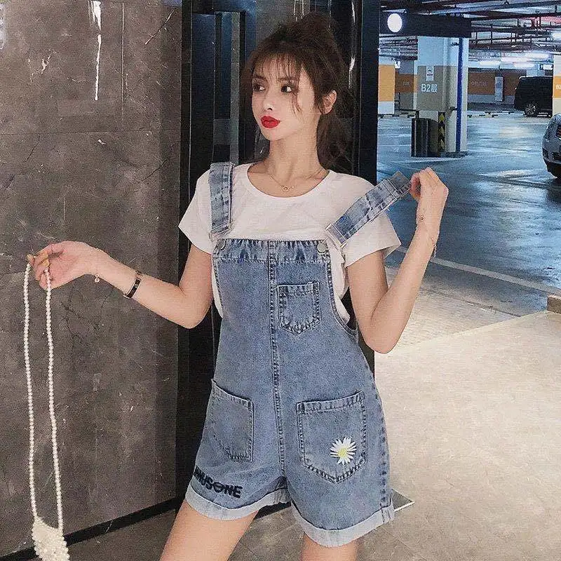 Women Denim Braces Shorts Summer New Embroidery High Quality Women Overalls New Style Women Jumpsuits