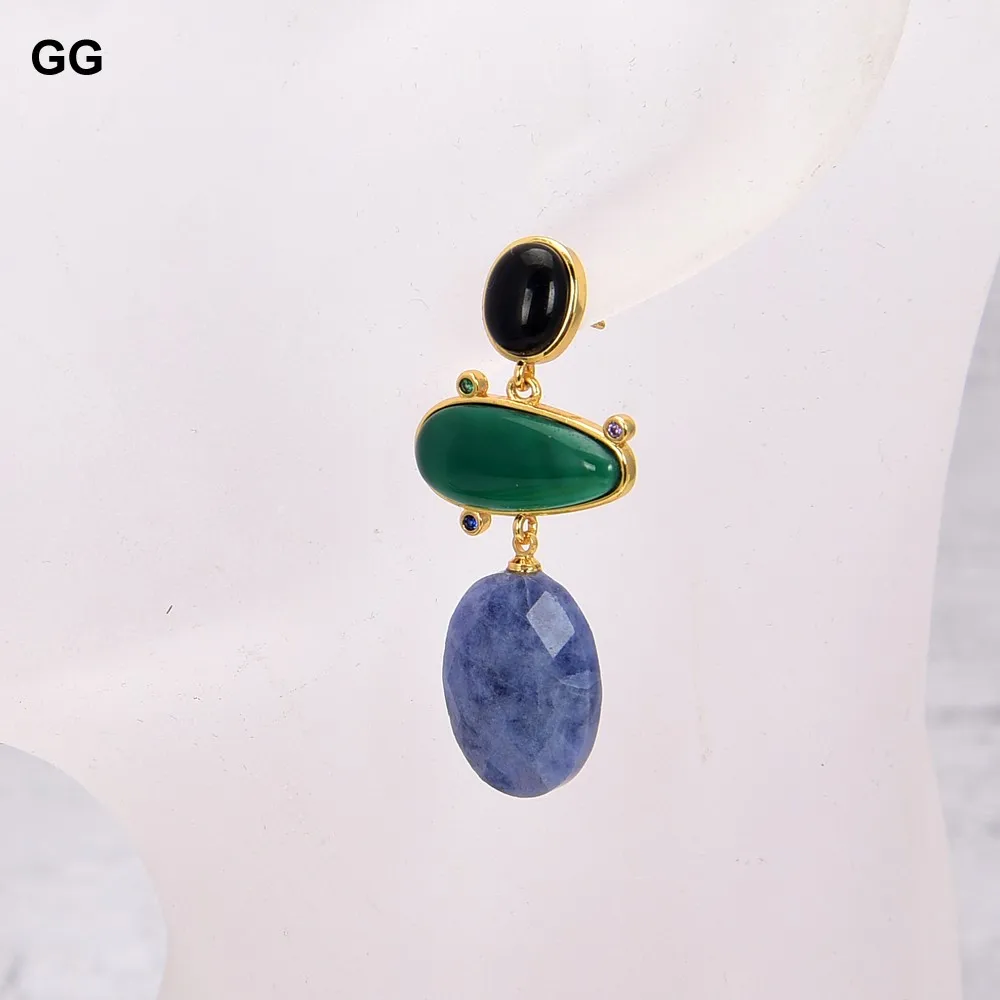 GG Natural Green Agate Blue Oval Sodalite Onyx Dangle Stud Earrings Trendy For Women