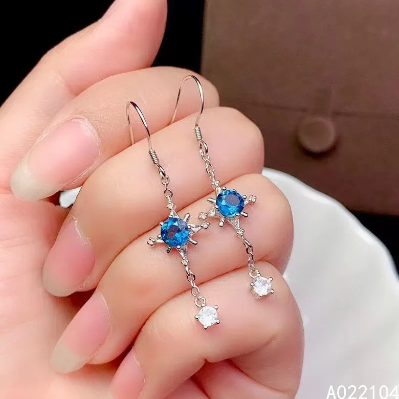 KJJEAXCMY fine jewelry 925 sterling silver inlaid natural London blue topaz women fresh trendy star gem eardrop earrings support
