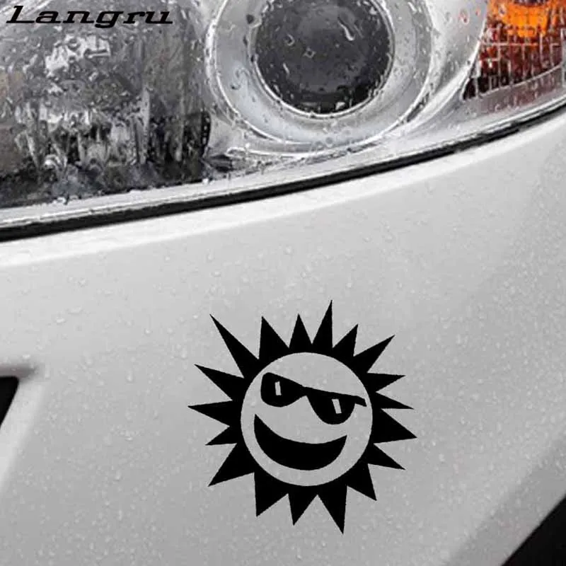 Langru 14.5CM*14.3CM Funny Cute Unusually Radiant Cool Sun Vinyl Decal Car Sticker Car Accessories Jdm