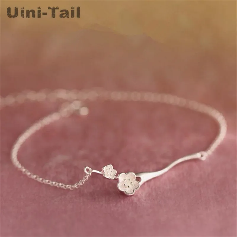 Uini-Tail new listing 925 Tibetan silver cute art fresh cherry branch Tibetan silver bracelet Chinese style market trend sweet