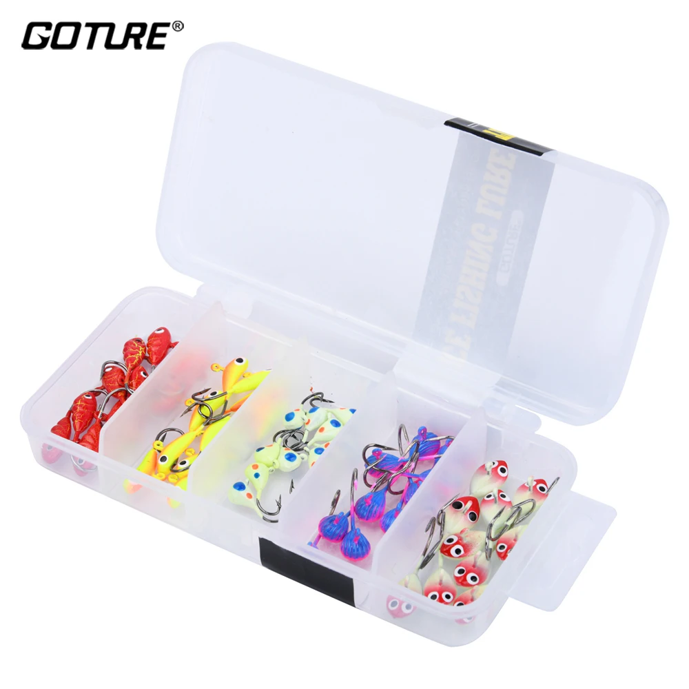 Goture 50pcs/set Winter Fishing Lure Jig Bait Colorful Hard Bait Pesca Tackle With Luminous Jig Lead Flexible With Soft Bait