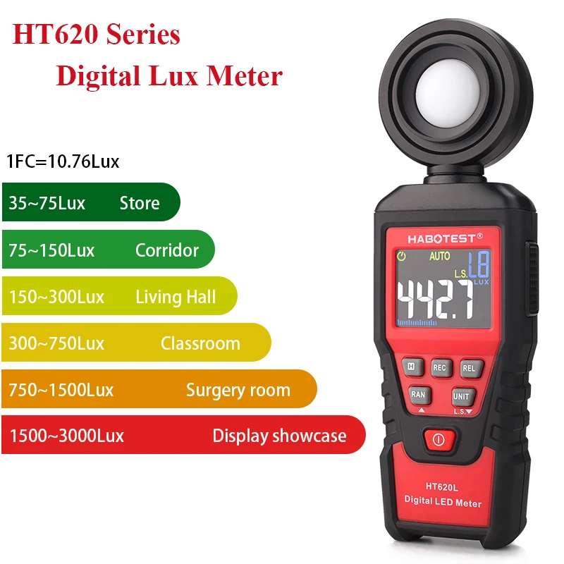 HABOTEST Digital Luxometer Professional Illuminator LED Photometer Light Meter HT620 Handheld Luxmeter Lux Meter 100000LUX