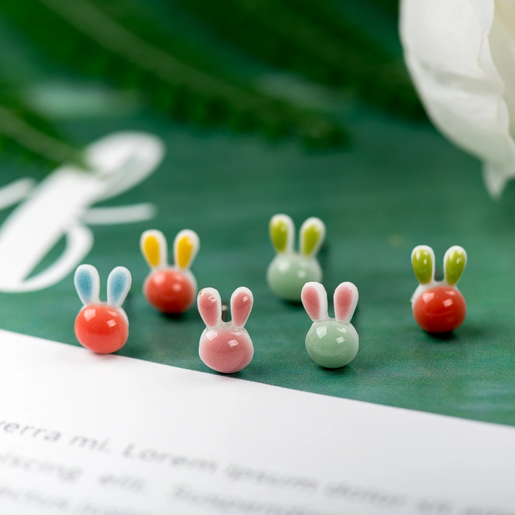 Cute Bunny Multicolor Ceramic Earrings Fashion Gift Ear Studs Jewelry Wholesale For Women Girl #LY533