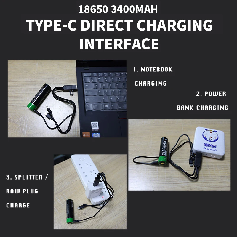 EXPUNKN оригинальный 18650 3,7 в 3400 мАч USB перезаряжаемый литий-ионный аккумулятор для фонарика электрической мыши игрушечной батареи + кабель 3 в 1