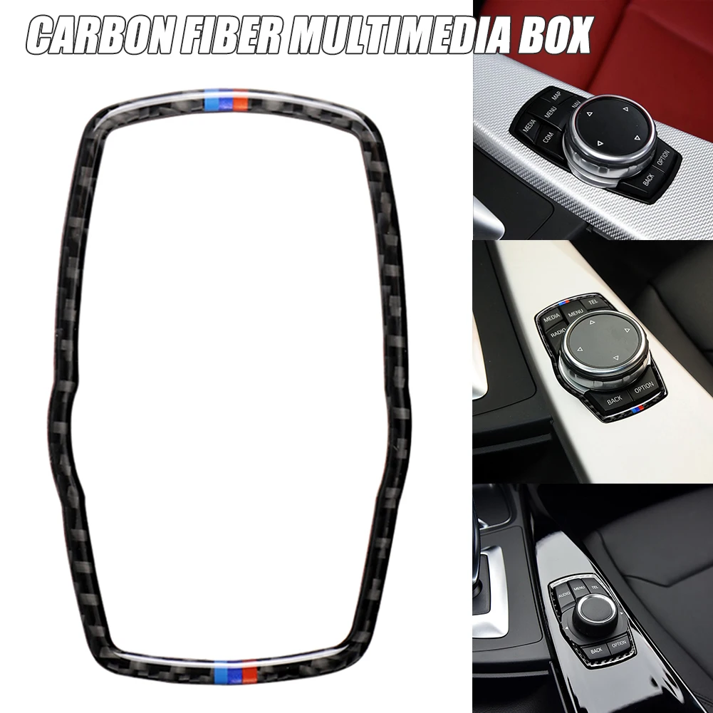 Car Carbon Fiber Frame for BMW Media Button Sticker Knob Cover for F10 F20 F30 F34 F07 F25 F26 F15 F16 Interior Sticker