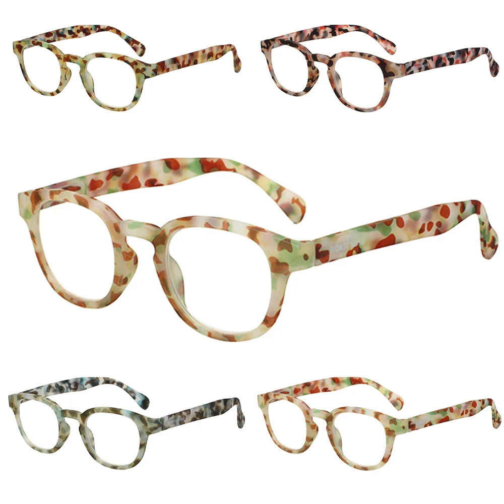 Turzing Round Reading Glasses Ladies Reading Glasses Spring Hinge Reader Glasses for Women Eyeglasses with Pattern Print