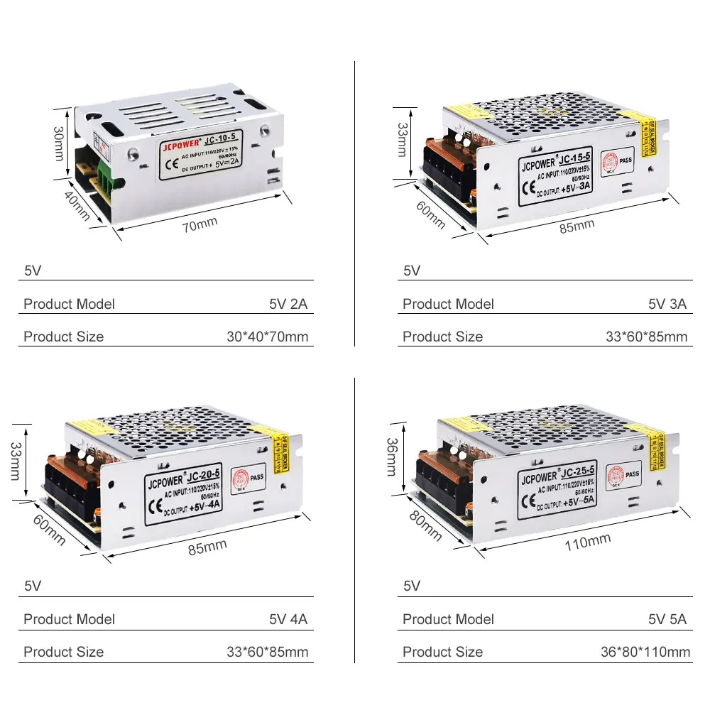 DC5V Led Driver Power Adapter Supply Unit Switch DC12V Transformer AC110/220V For Individually Addressable And Cob Light Strip