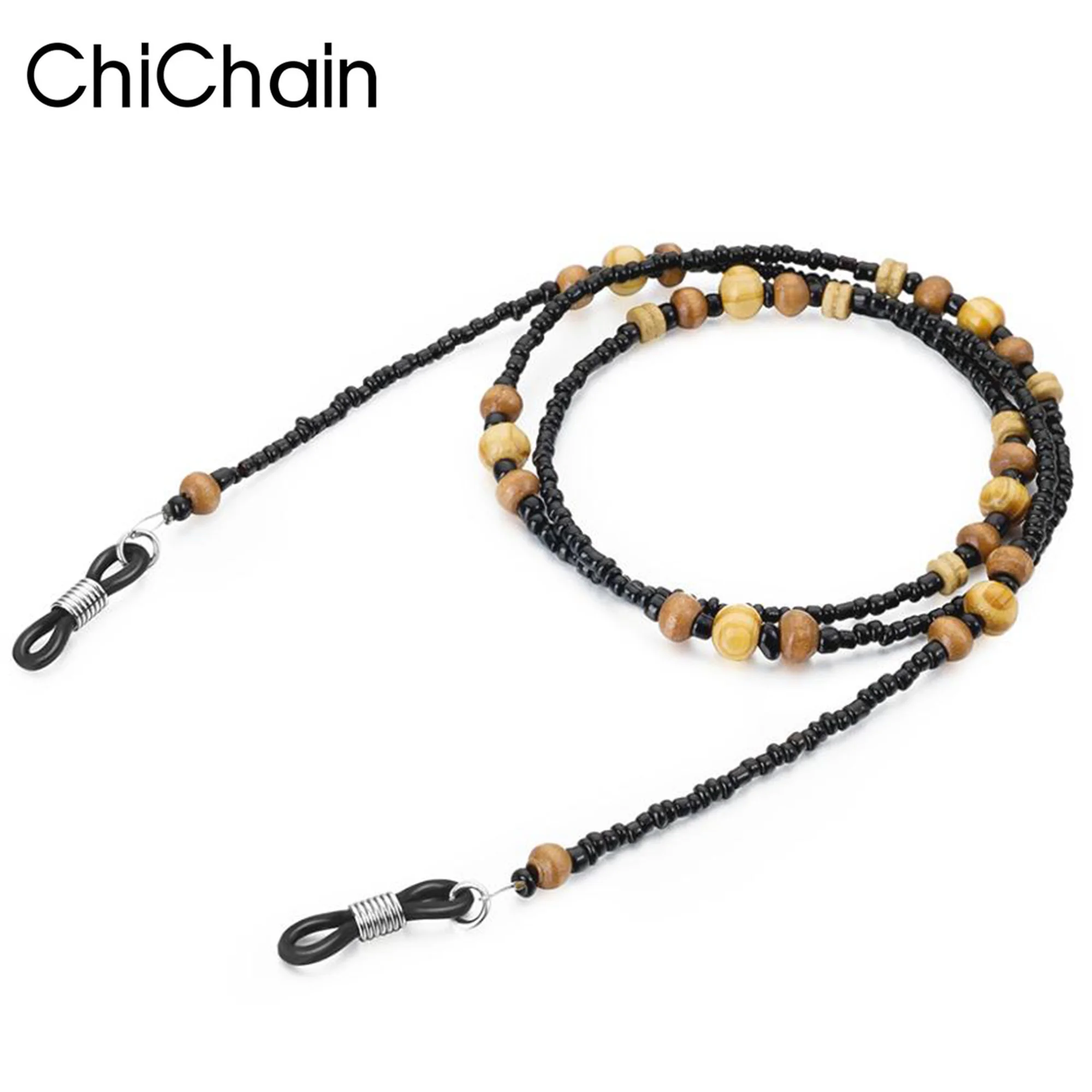 Wooden round Beaded Glasses Chain adapt to all eyewears adjustable Silicone Anti-skid loops Sunglasses Natural Ecologic Trend