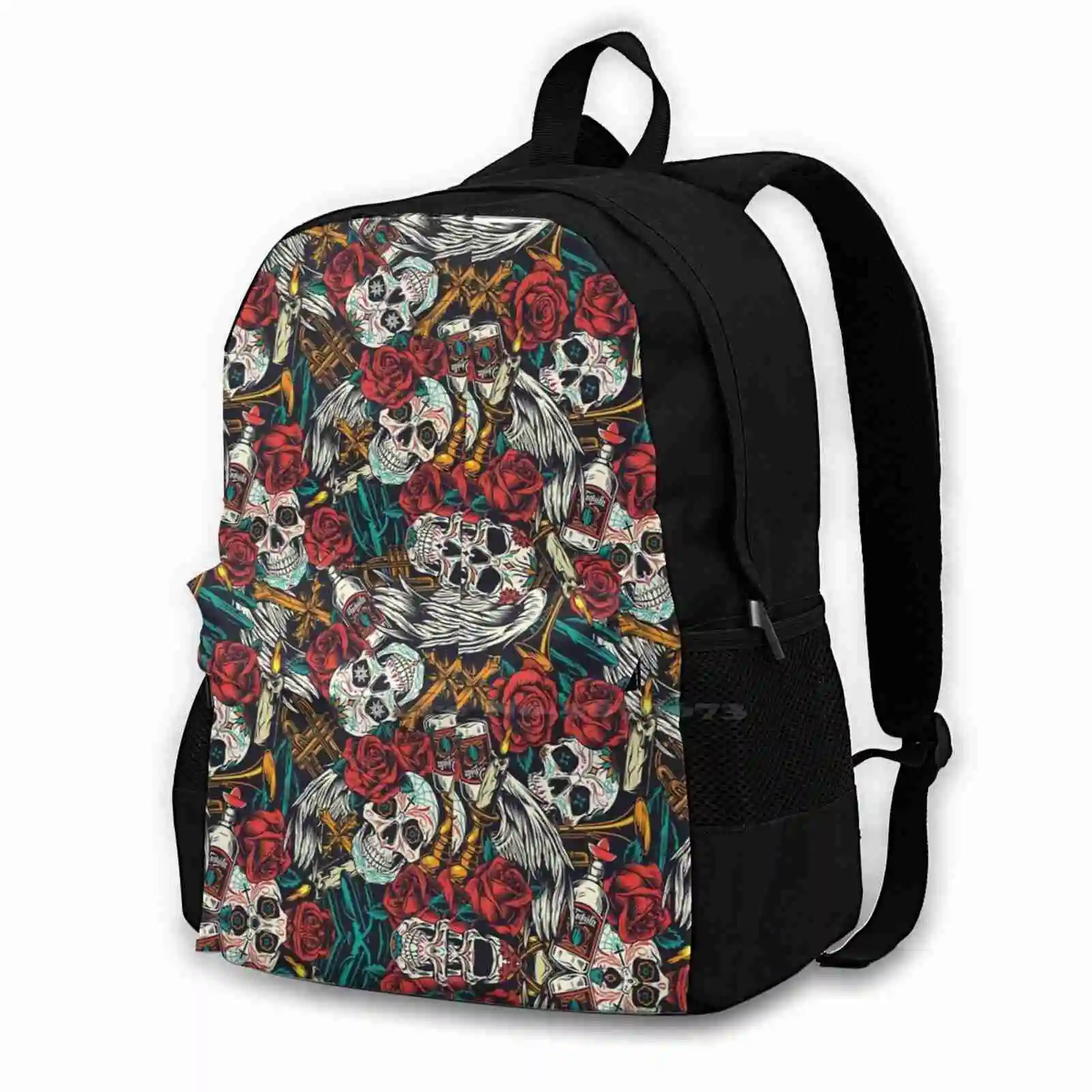 Skulls With Roses Large Capacity School Backpack Laptop Bags Skulls With Roses Beautiful Cry