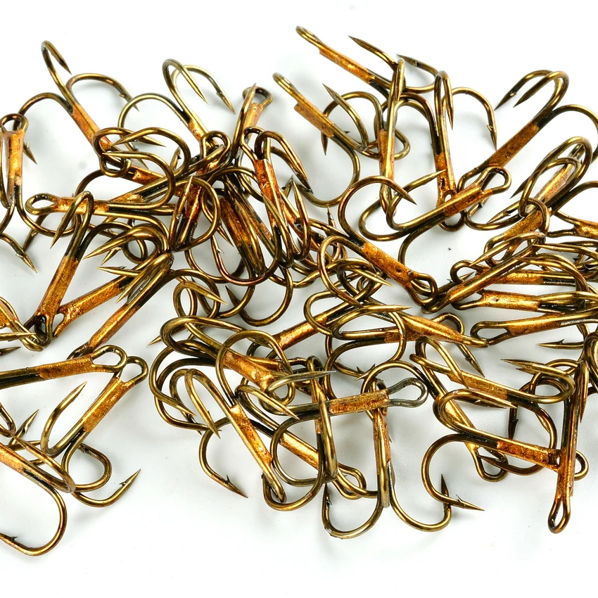 10pcs/ Box Treble Fishing Hooks Carbon Steel Barbed Fishhooks Set Round Folded Saltwater sea Fishing Tackle Accessories For Lure