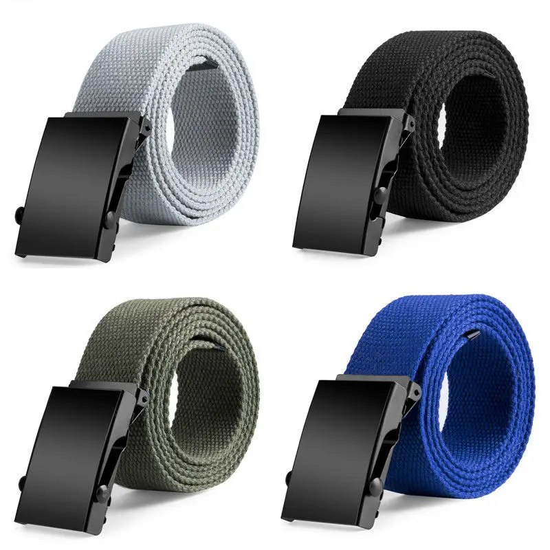 t 120CM Canvas Belts Mens Womens Unisex Cotton Canvas Fabric Webbing Black Buckle Belt Army 5Colors Fashion