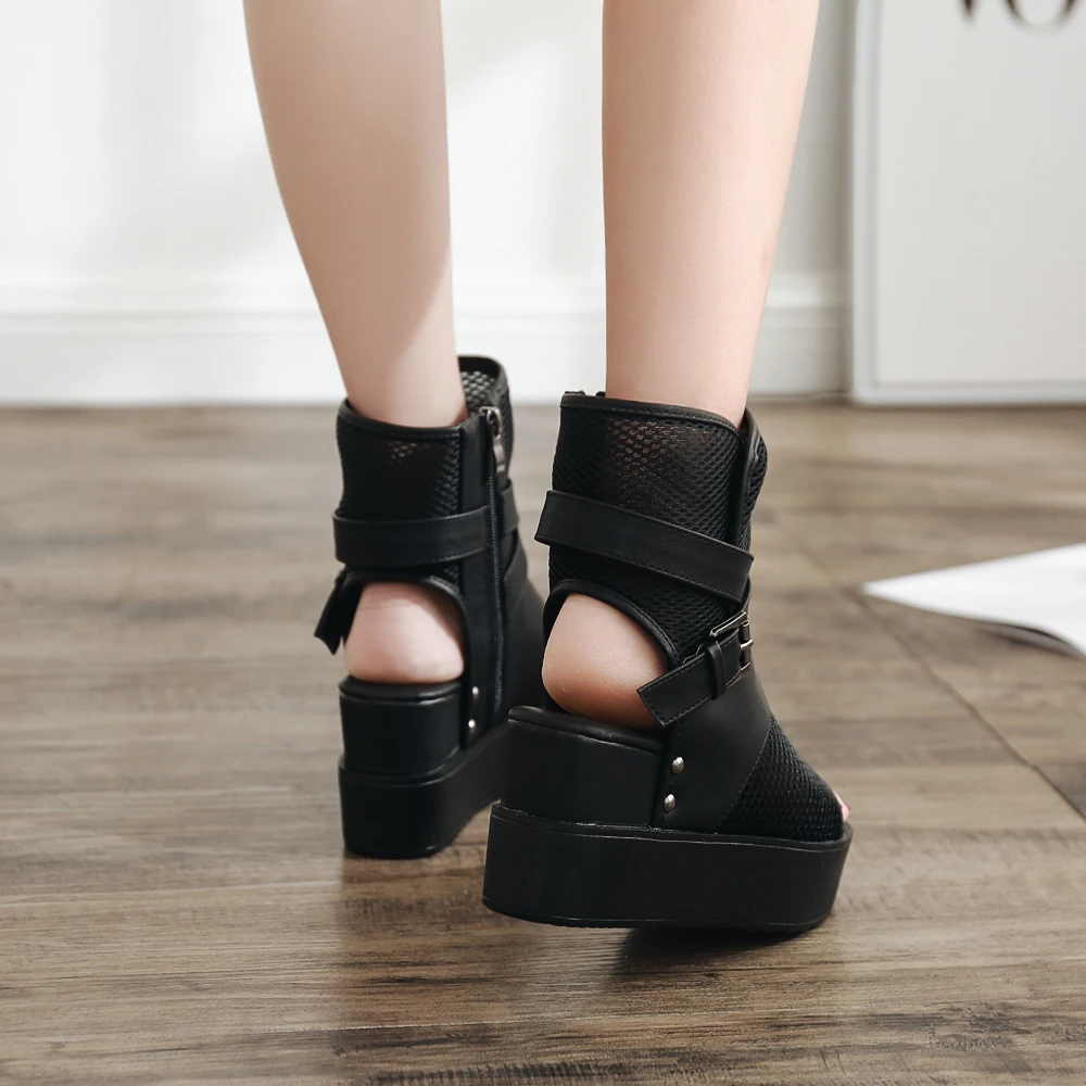 2023 Hot Sexy Black Women Platform Sandals Summer Boots Zipper Open Toe Sandalias Breathable Female Shoes Slingback