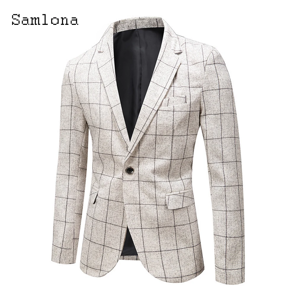 Mens Vintage Leisure Blazers Lapel Collar Simple Jacket Classic Model Plaid Coats Autumn Single Button Blazers Sexy Men Clothing