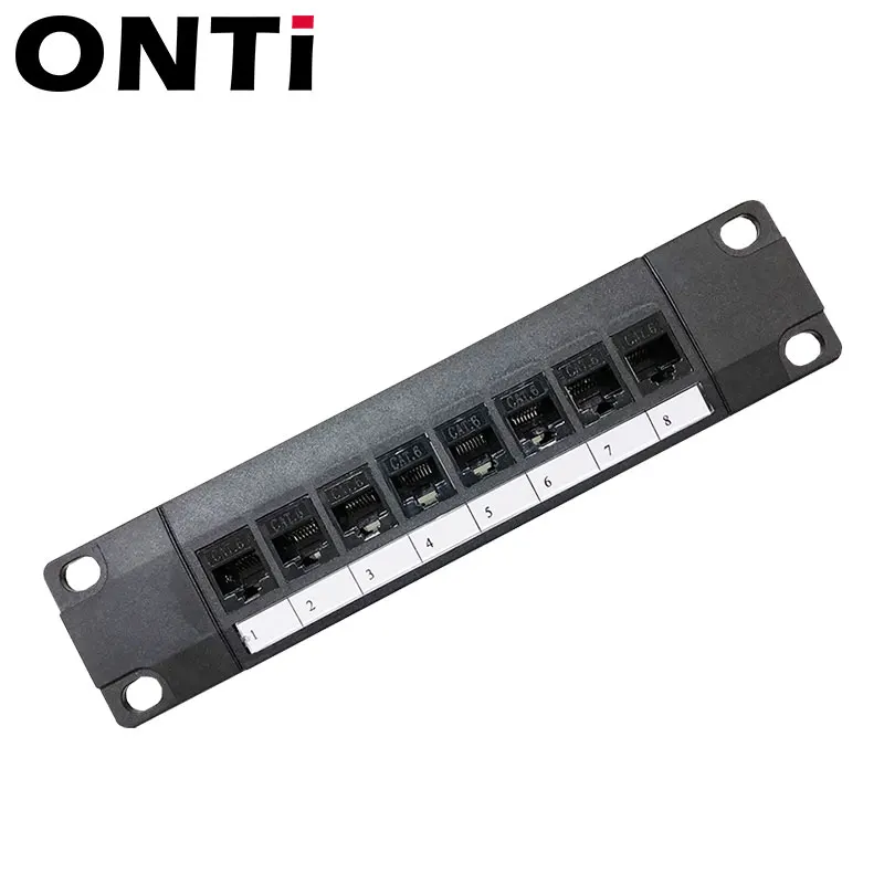 Onti 8 Poort Straight-Through CAT6 Patch Panel RJ45 Netwerk Kabel Adapter Keystone Jack Ethernet Distribution Frame