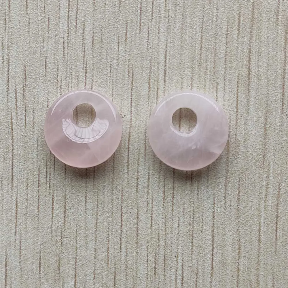 New good quality natural quartz stone pink gogo  donut pendants beads 18mm for jewelry making Wholesale 12pcs/lot free shipping