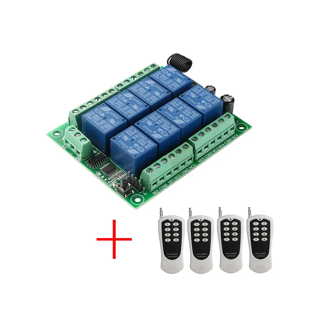 DC12V 8CH Wireless Smart Home Remote Control Switch Receiver Relay Module Controller TX 8 Buttons 433MHz RF Transmitter